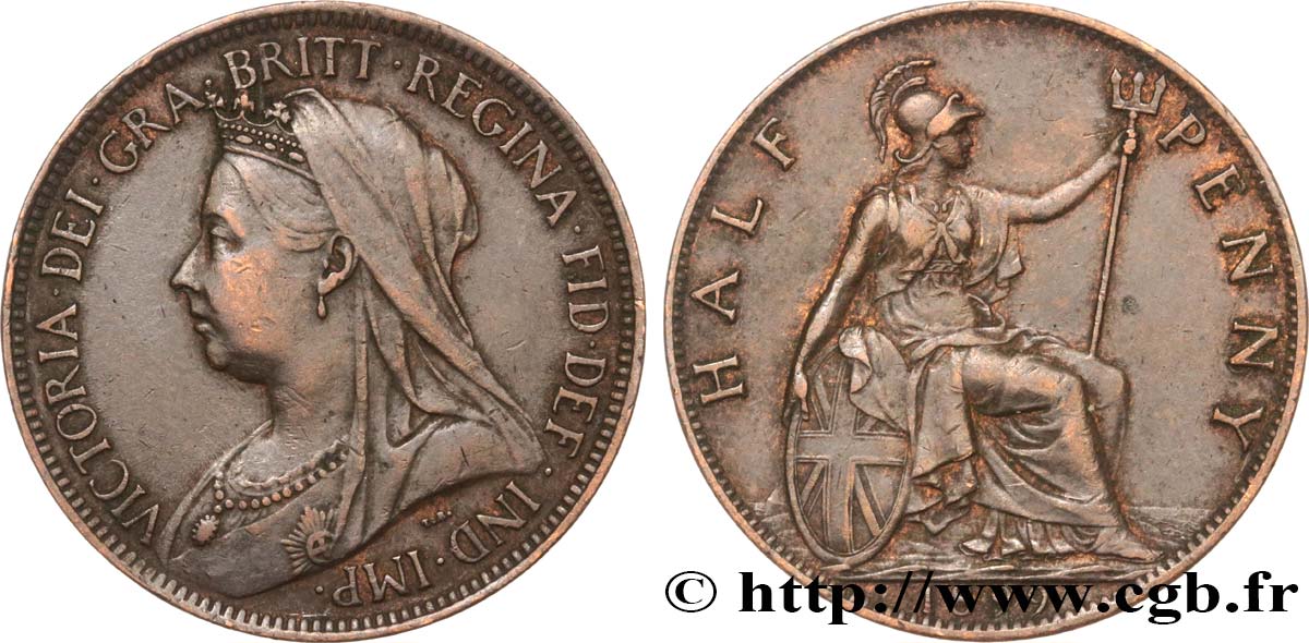 UNITED KINGDOM 1/2 Penny Victoria “old head” 1899  XF 