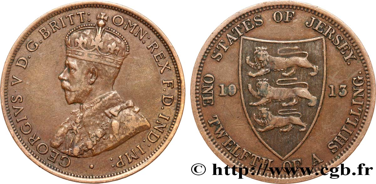 ISLA DE JERSEY 1/12 Shilling Georges V / armes du Bailliage de Jersey 1913  MBC 