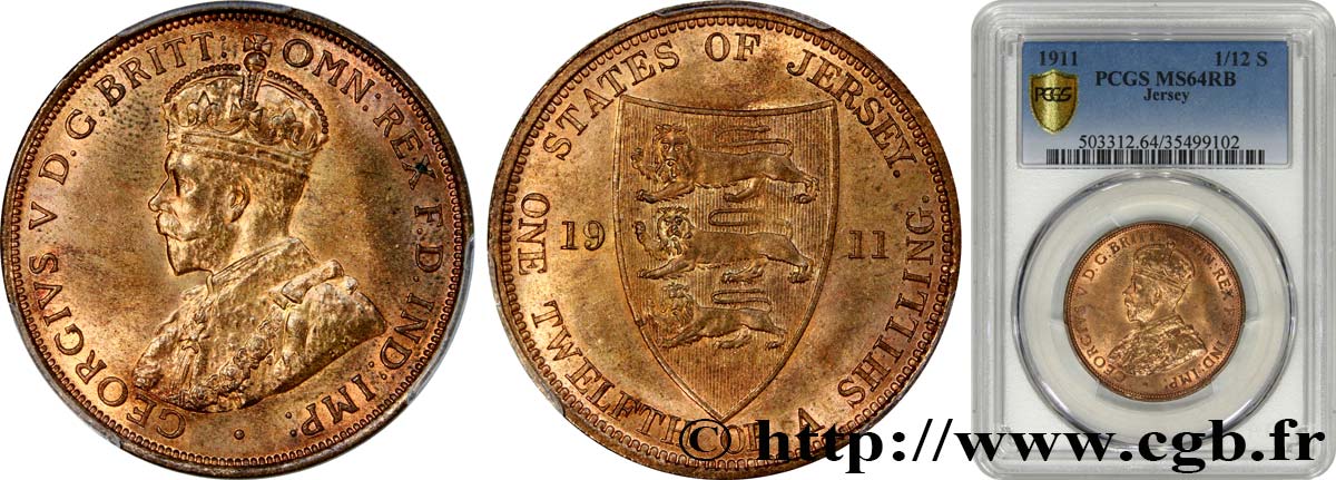 ISLA DE JERSEY 1/12 Shilling Georges V 1911  SC64 PCGS