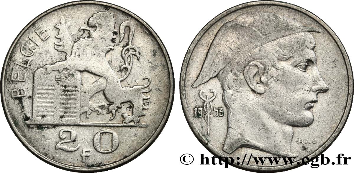 BELGIO 20 Francs Mercure, légende flamande 1953  BB 