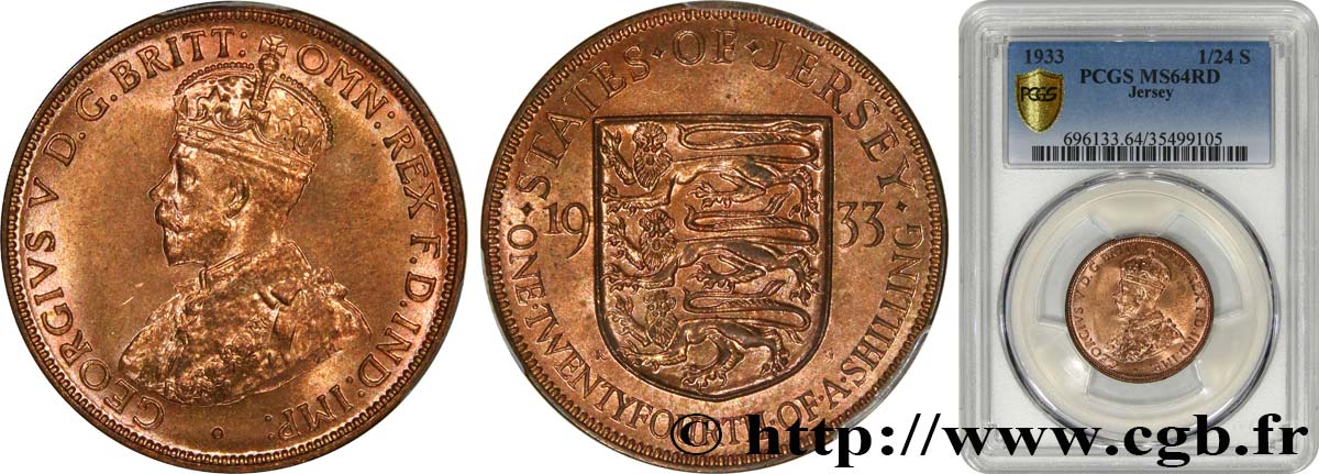 ISLA DE JERSEY 1/24 Shilling Georges V 1933  SC64 PCGS