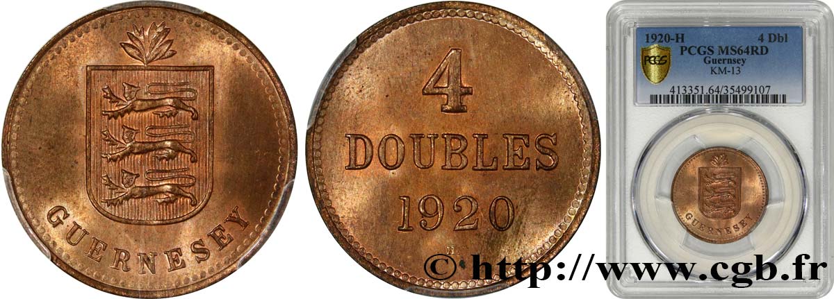 GUERNESEY 4 Doubles 1920 Heaton SPL64 PCGS