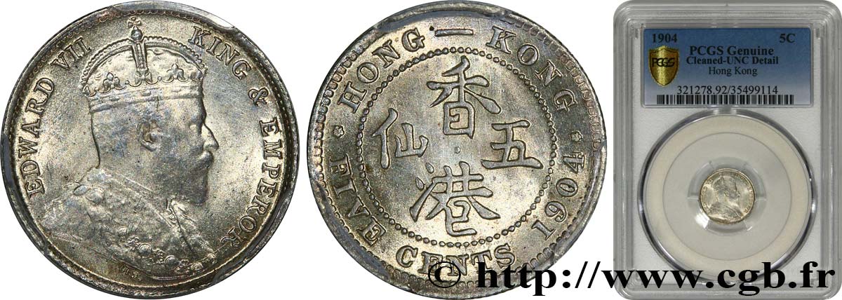 HONG KONG 5 Cents Edouard VII 1904  SPL PCGS