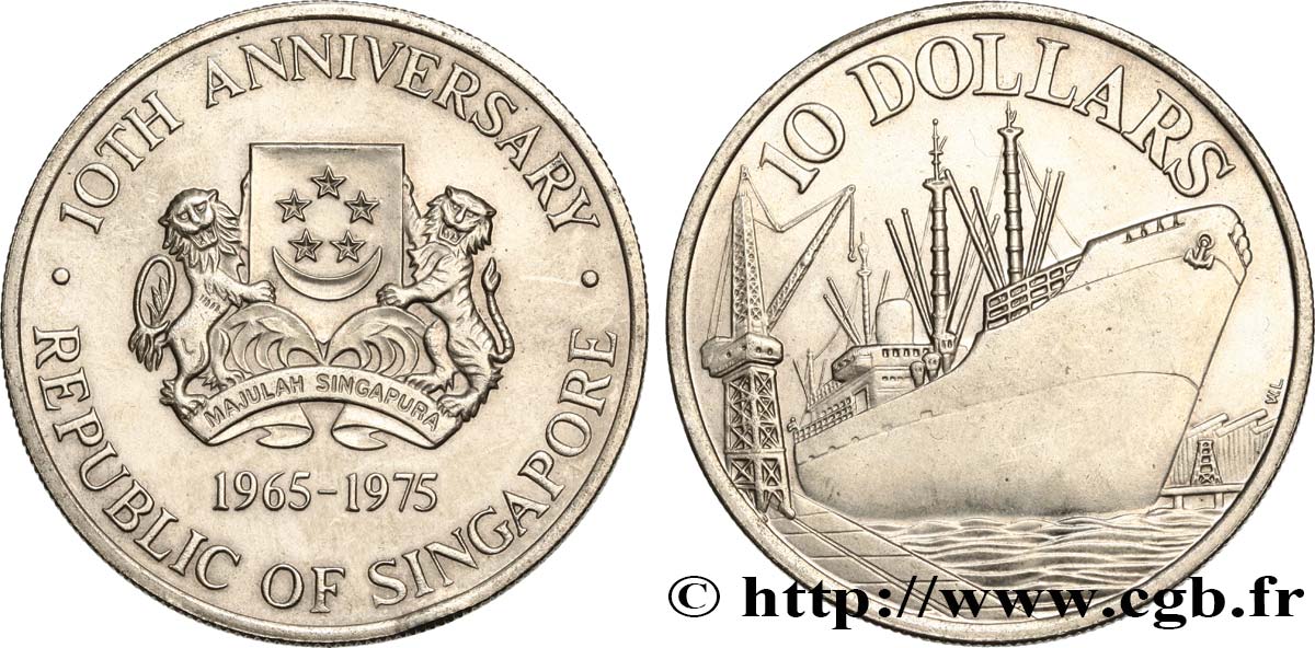 SINGAPUR 10 Dollars 10e anniversaire de l’indépendance 1975  VZ 