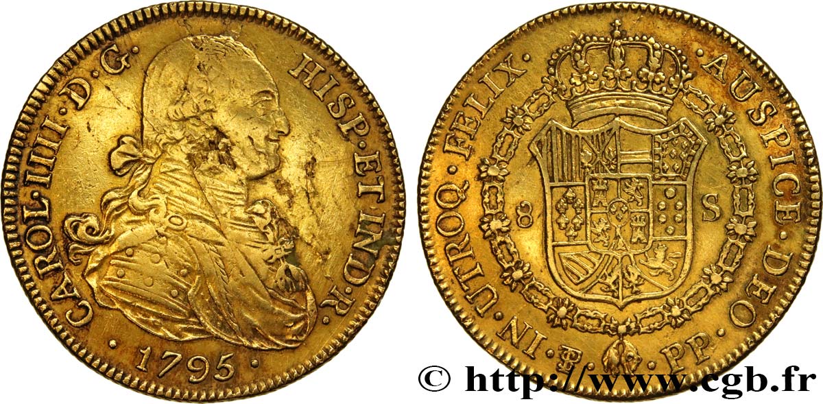 BOLIVIE 8 Escudos Charles IV 1795 Potosi TB+/TTB 