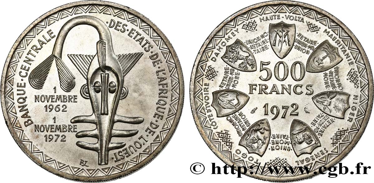 WESTAFRIKANISCHE LÄNDER 500 Francs BCEAO 1972 Paris ST 