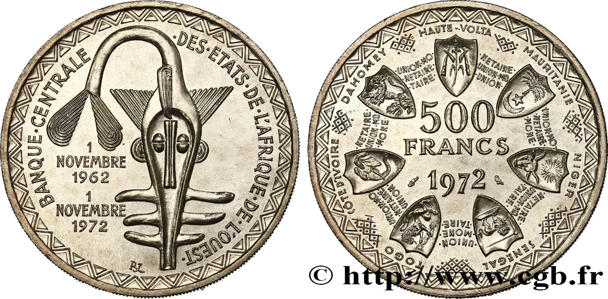 STATI DI L  AFRICA DE L  OVEST 500 Francs BCEAO 1972 Paris FDC 