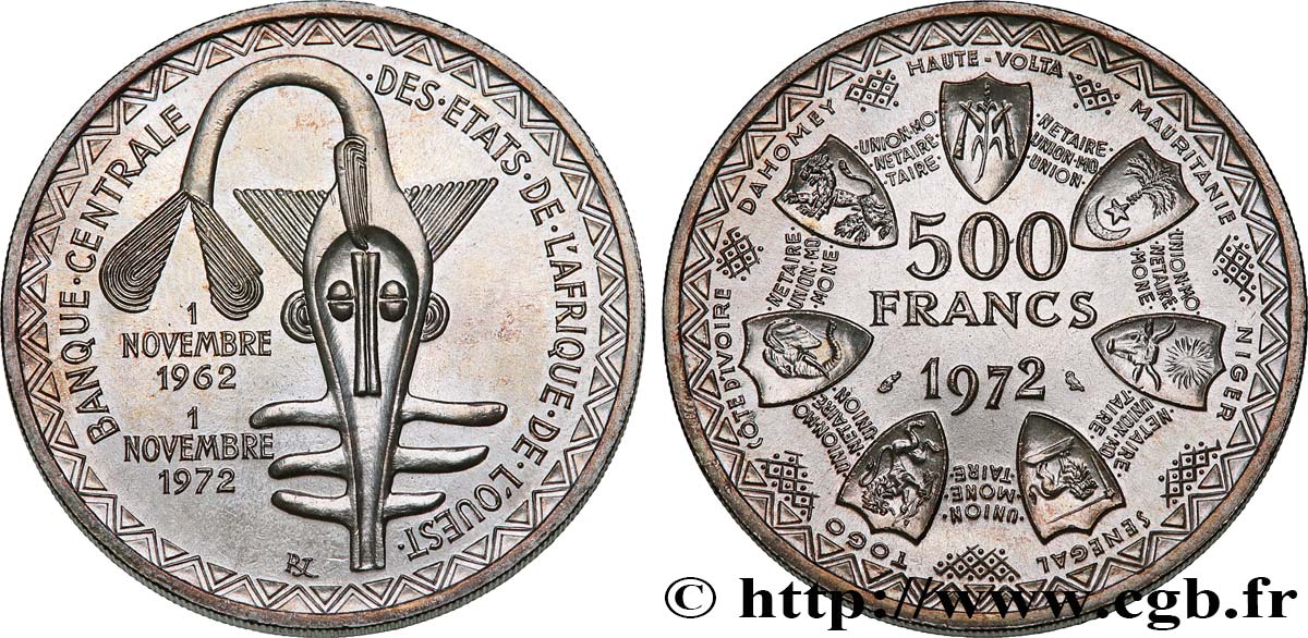 ESTADOS DE ÁFRICA DEL OESTE 500 Francs BCEAO 1972 Paris FDC 