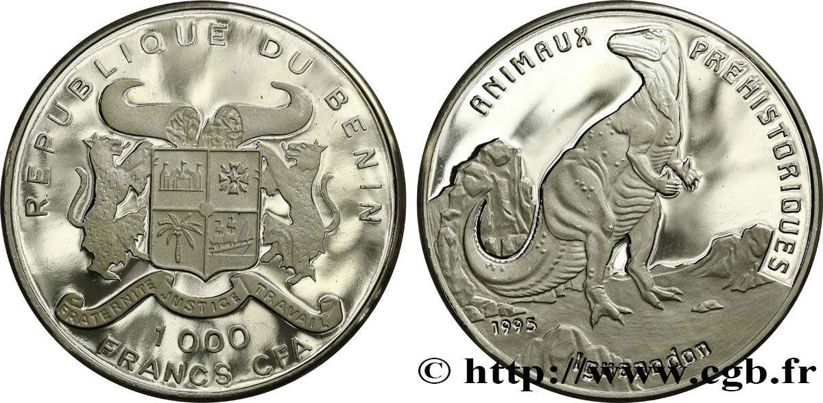 BÉNIN 1000 Francs CFA Proof Iguanodon 1995  SPL 