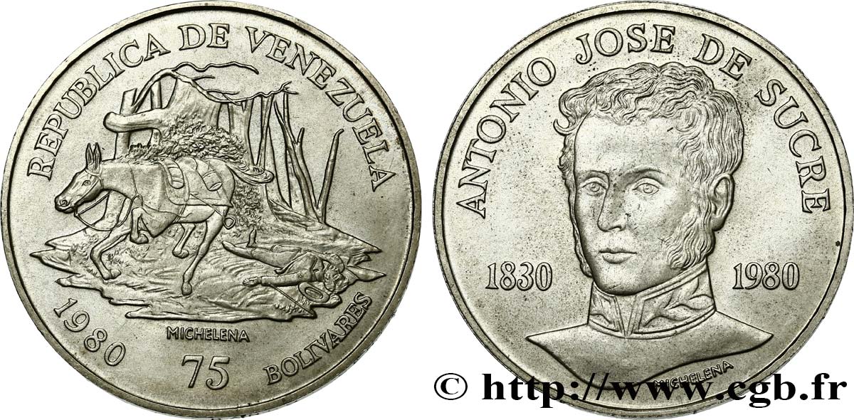 VENEZUELA 75 Bolivares Jose de Sucre 1980 Caracas MS 
