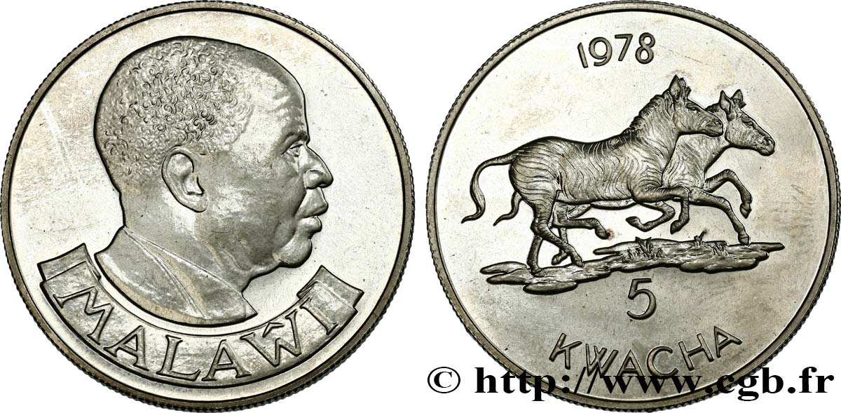 MALAWI 5 Kwacha Dr Hastings Kamuzu Banda zèbre 1978  VZ 