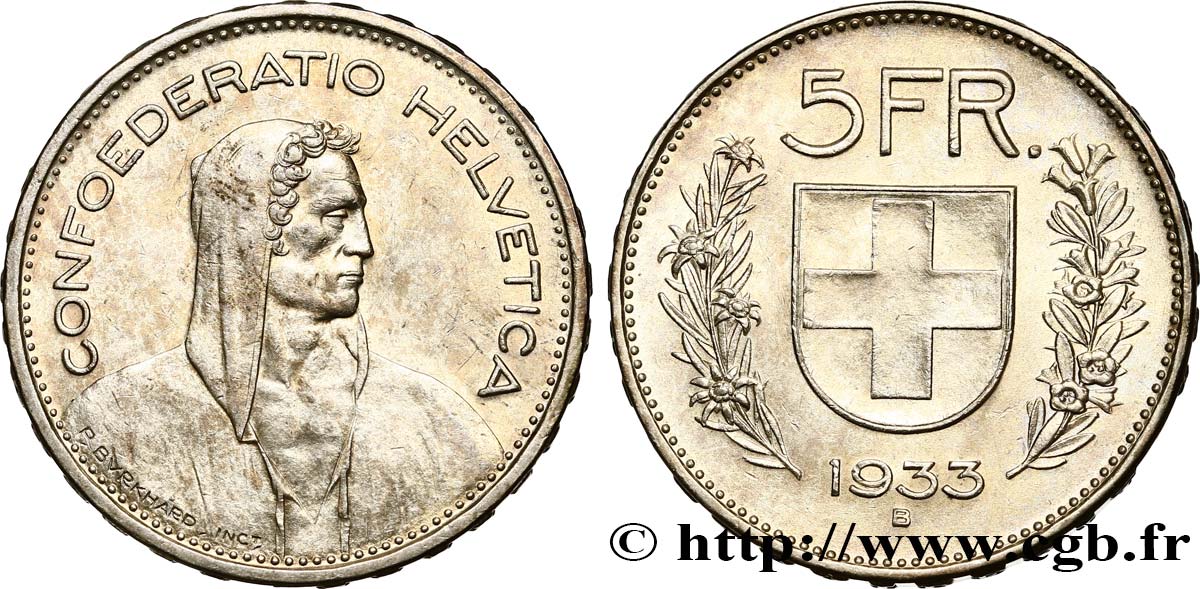 SUISSE 5 Francs Berger des Alpes 1933 Berne SUP 
