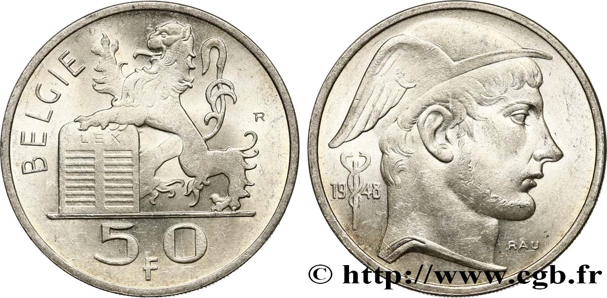 BELGIQUE 50 Francs Mercure légende flamande 1948  SUP 
