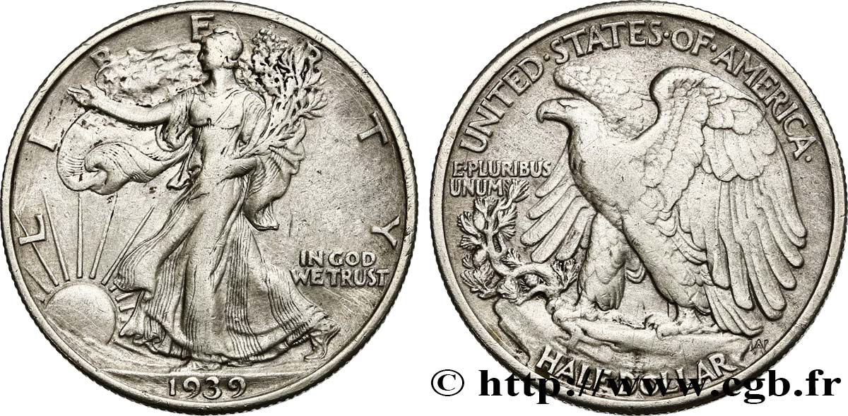 ESTADOS UNIDOS DE AMÉRICA 1/2 Dollar Walking Liberty 1939 Philadelphie BC+ 
