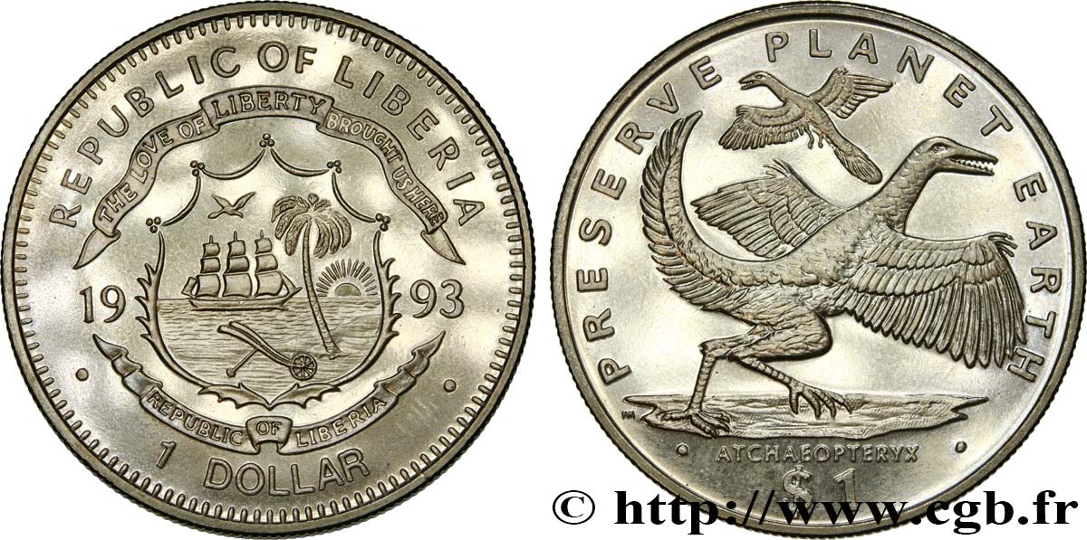 LIBERIA 1 Dollar Archaeopteryx 1993 Pobjoy Mint fwo_484655 World coins