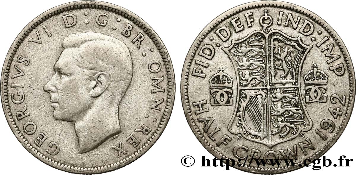 REINO UNIDO 1/2 Crown Georges VI 1942  BC+ 