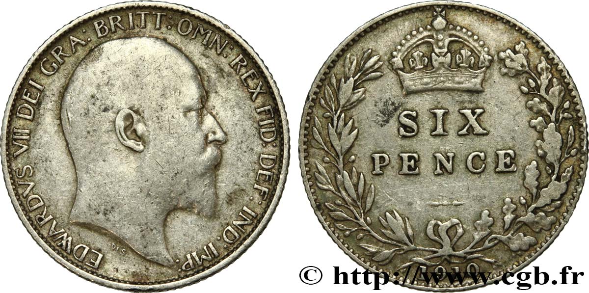 UNITED KINGDOM 6 Pence Edouard VII / blason 1910  VF 
