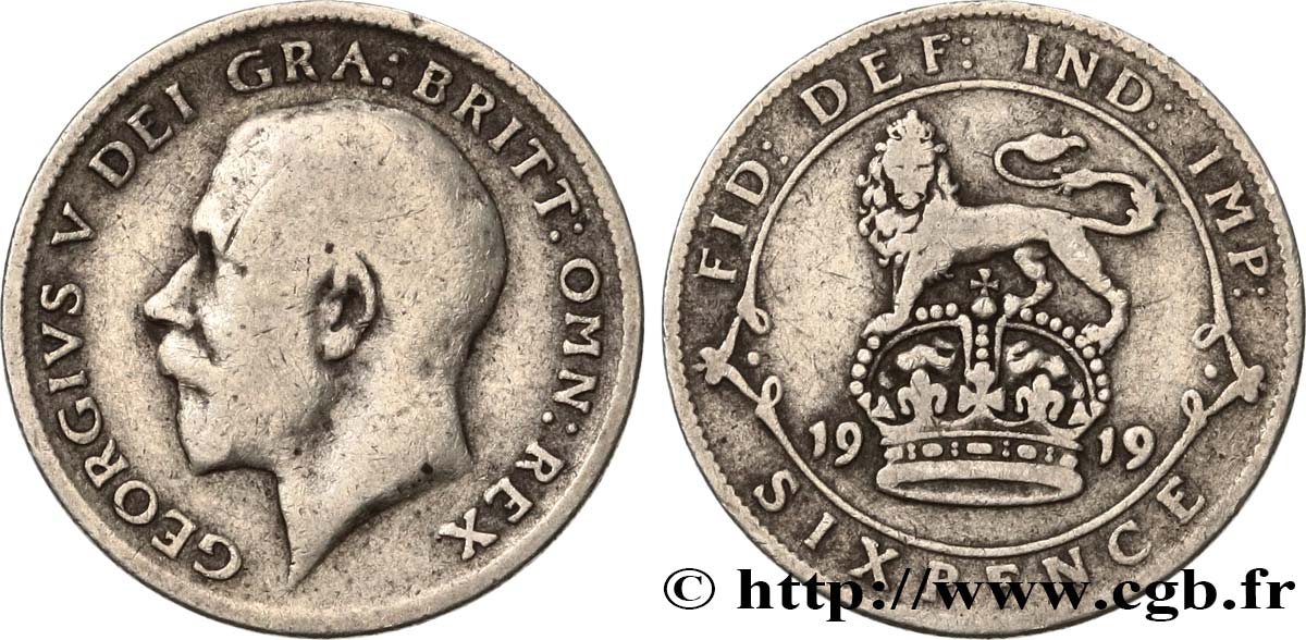 UNITED KINGDOM 6 Pence Georges V 1919  VF 