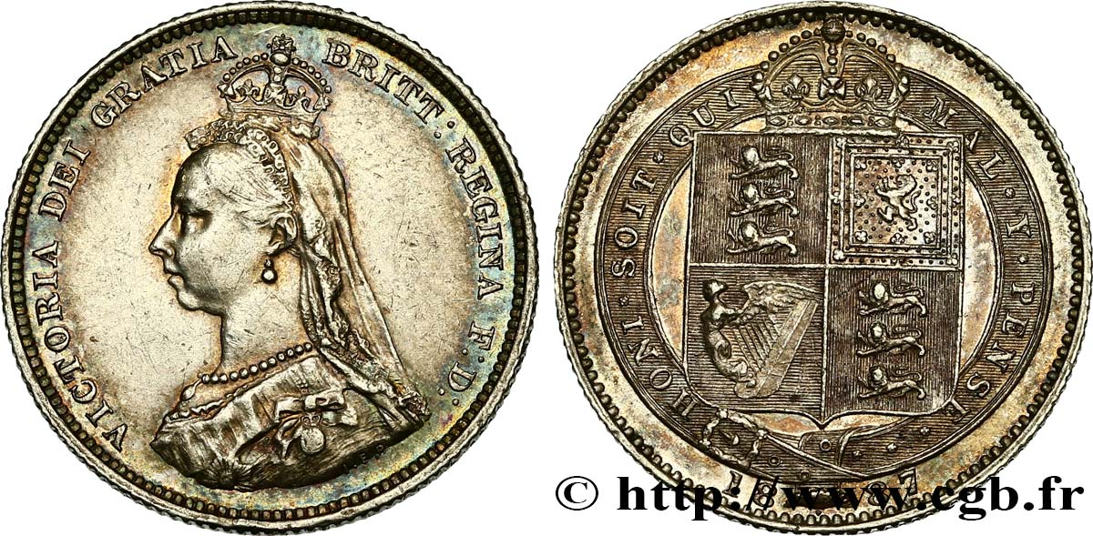 ROYAUME-UNI 1 Shilling Victoria buste du jubilé 1887  TTB+ 
