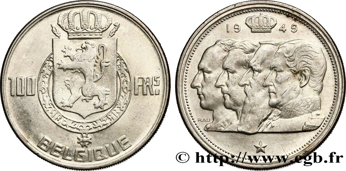 BÉLGICA 100 Francs bustes des quatre rois de Belgique, légende française 1949  MBC+ 
