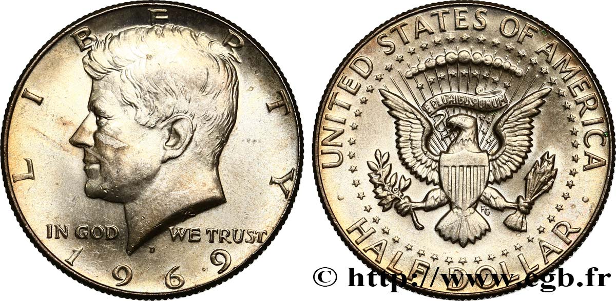 VEREINIGTE STAATEN VON AMERIKA 1/2 Dollar Kennedy 1969 Denver fST 