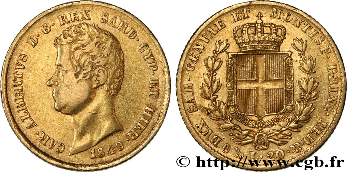 ITALY - KINGDOM OF SARDINIA 20 Lire Charles-Albert 1849 Gênes XF 