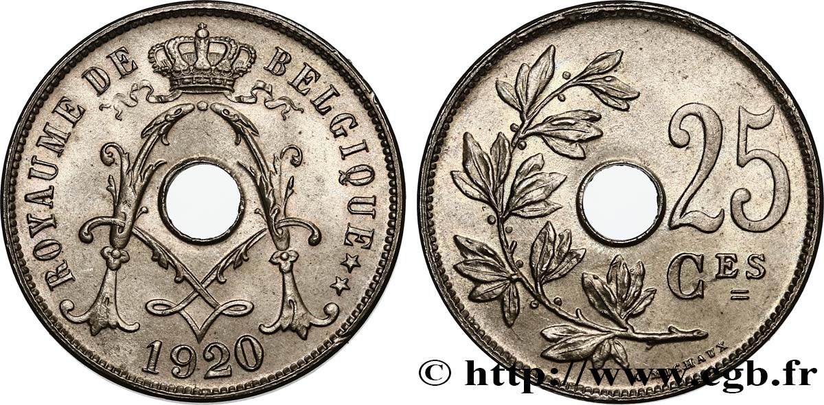BELGIUM 25 Centimes 1920  MS 