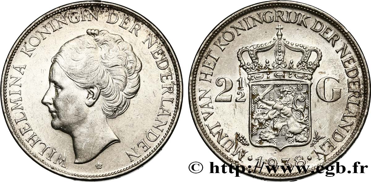 PAESI BASSI 2 1/2 Gulden Wilhelmina 1938 Utrecht SPL 