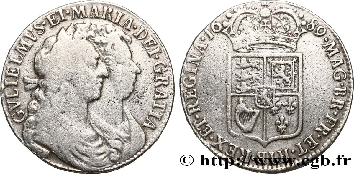 VEREINIGTEN KÖNIGREICH 1/2 Crown Guillaume et Marie 1689  S 