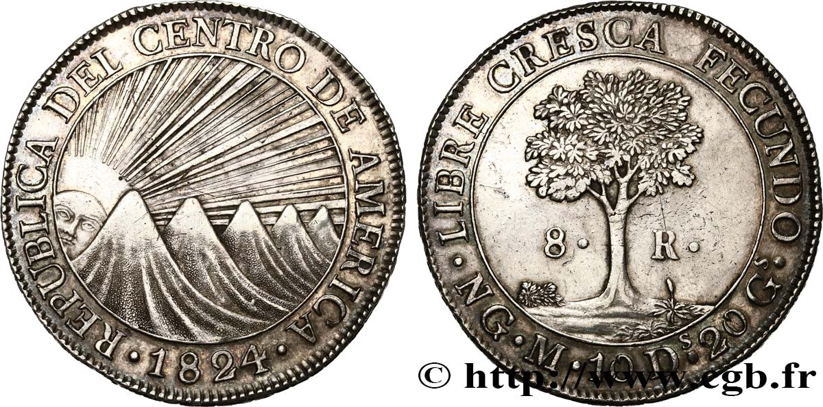 REPUBLICCA DEL CENTRO AMERICA 8 Reales 1824 Guatemala SPL/q.SPL 