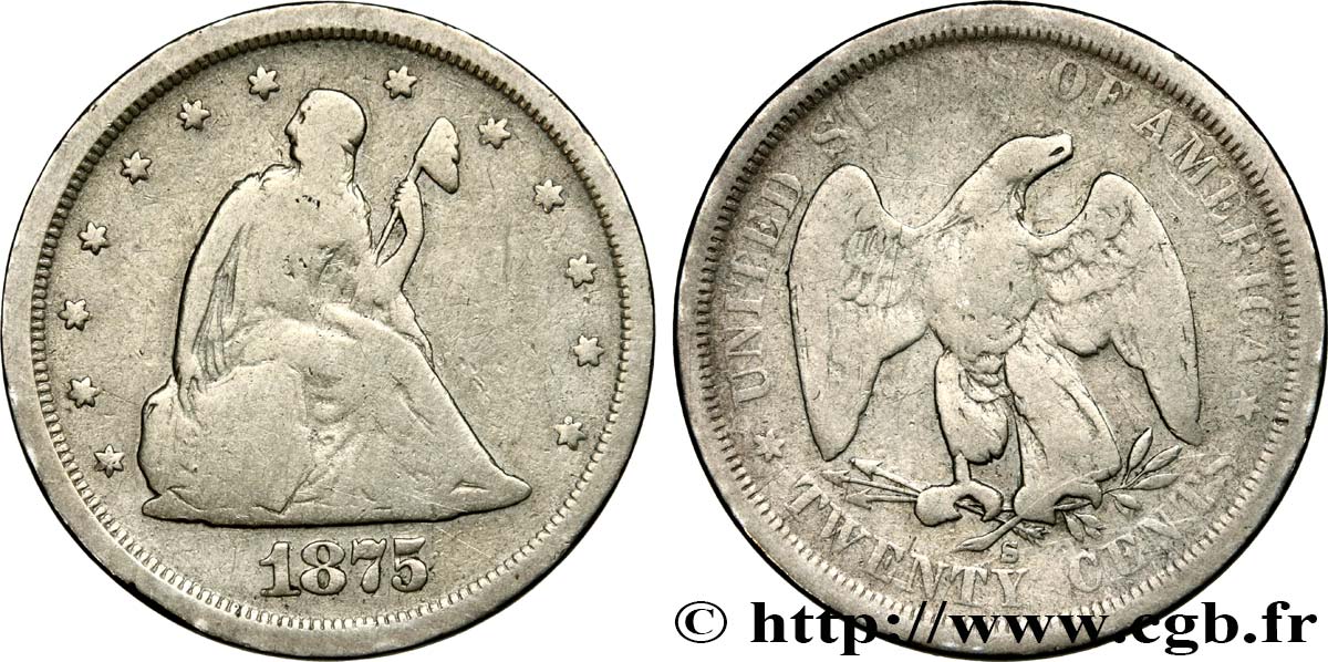 ÉTATS-UNIS D&nbsp;AMÉRIQUE 1/4 Dollar “Seated Liberty” 1875 San Francisco B+ 