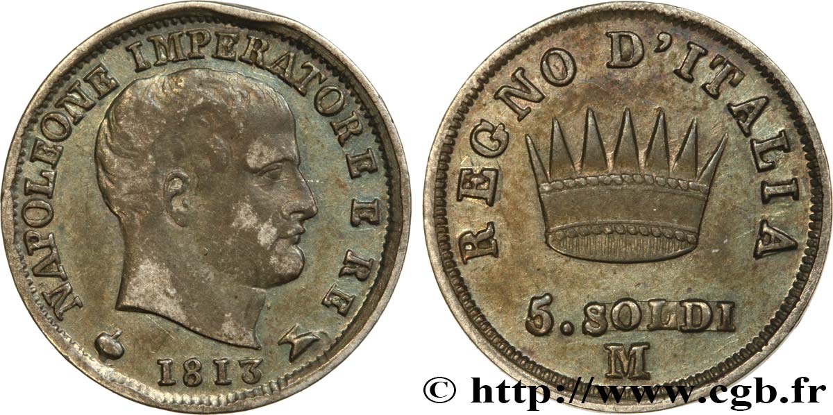 ITALIA - REGNO D ITALIA - NAPOLEONE I 5 Soldi Napoléon roi d’Italie 1813 Milan q.SPL 