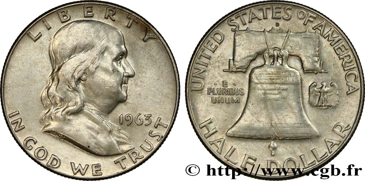 STATI UNITI D AMERICA 1/2 Dollar Benjamin Franklin 1963 Denver q.SPL 