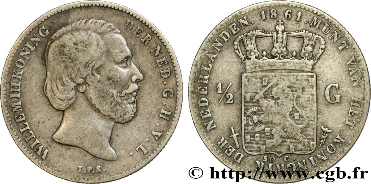 PAESI BASSI 1/2 Gulden Guillaume III 1861 Utrecht q.BB 