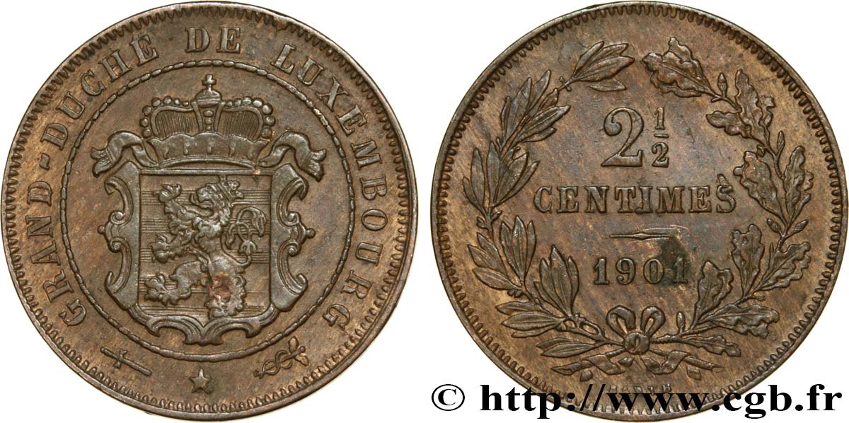 LUXEMBOURG 2 1/2 Centimes 1901 Utrecht AU 