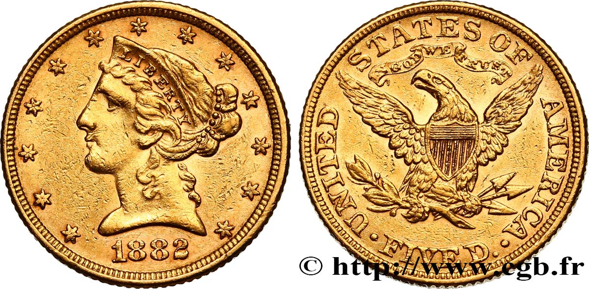 ÉTATS-UNIS D AMÉRIQUE 5 Dollars  Liberty  1882 Philadelphie TTB+ 