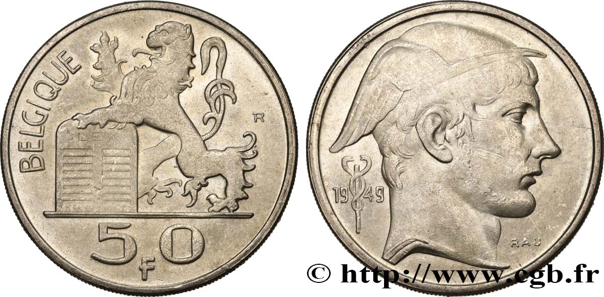 BELGIEN 50 Francs Mercure, légende française 1949  VZ 