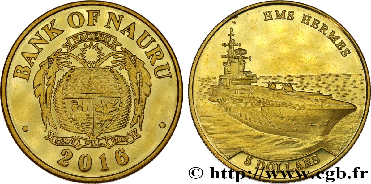 NAURU 5 Dollars HMS Hermes 2016  MS 