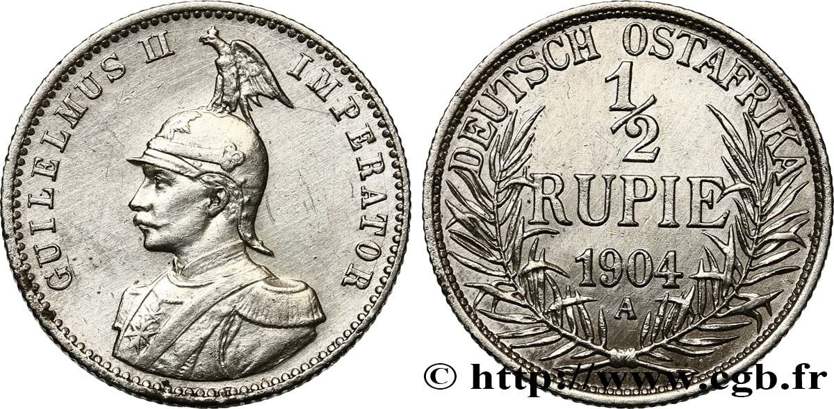 AFRICA ORIENTALE TEDESCA 1/2 Roupie Guillaume II 1904 Berlin q.SPL 