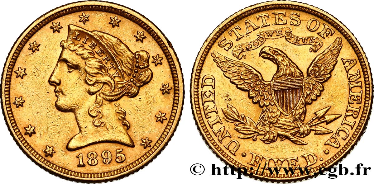ÉTATS-UNIS D AMÉRIQUE 5 Dollars  Liberty  1895 Philadelphie VZ 