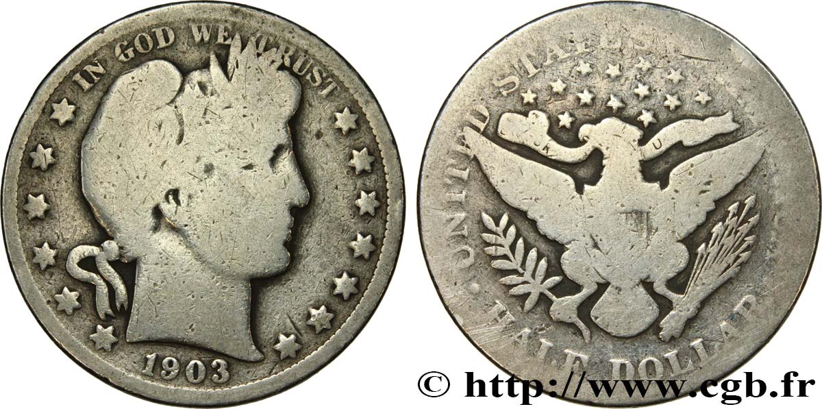 STATI UNITI D AMERICA 1/2 Dollar Barber 1903 Phiadelphie MB 