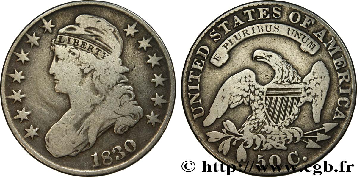 UNITED STATES OF AMERICA 50 Cents (1/2 Dollar) type “Capped Bust” 1830 Philadelphie VF 