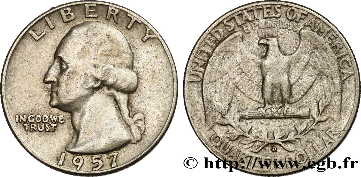 UNITED STATES OF AMERICA 1/4 Dollar Georges Washington 1957 Denver - D XF 