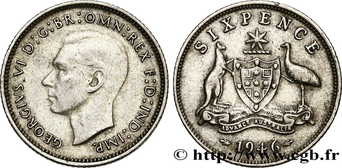 AUSTRALIA 6 Pence Georges VI 1946 Melbourne AU 