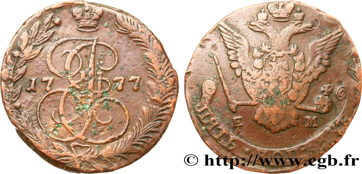 RUSSIE 5 Kopecks Catherine II 1777 Ekaterinbourg TB 
