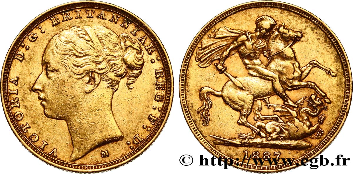 INVESTMENT GOLD 1 Souverain Victoria 1887 Melbourne XF 