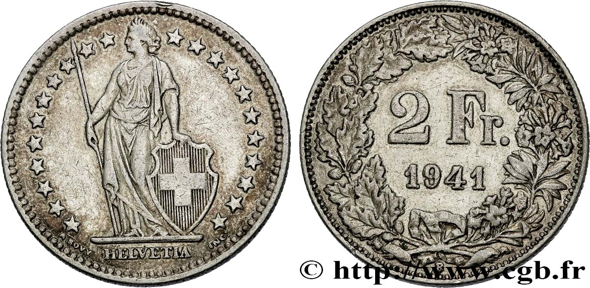 SUISSE 2 Francs Helvetia 1941 Berne - B TTB+ 