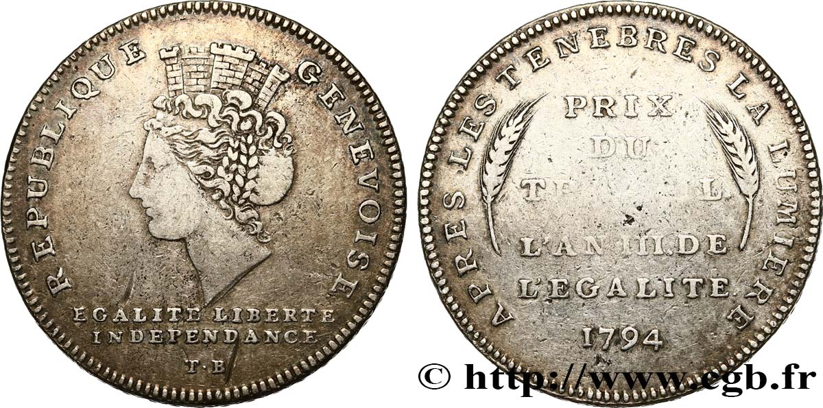 SUISA - REPUBLICA DE GINEBRA 1 Genevoise (10 Décimes) 1794  BC+ 