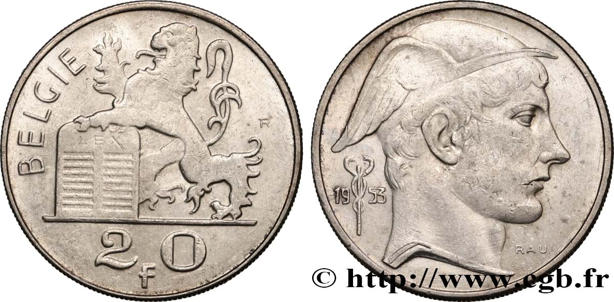 BELGIEN 20 Francs Mercure, légende flamande 1953  VZ 