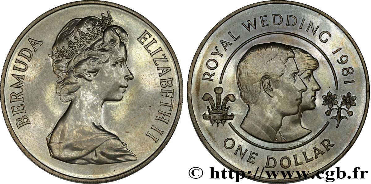 BERMUDA 1 Dollar Elisabeth II / Mariage du prince Charles et de lady Diana 1981  MS 